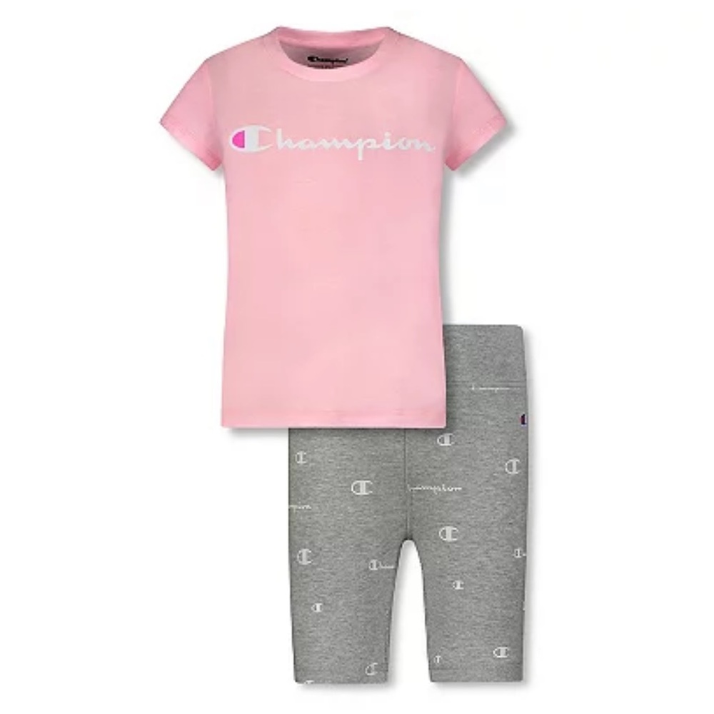 Girls Pink and Grey 4 YRS Champion® Graphic Tee & Biker Shorts Set
by Champion